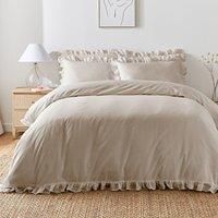 Appletree - Natural Frill Duvet Cover - Single Bedding Size (140 x 200cm) - Soft 100% Cotton - 1 Pillowcase - Frilly Bedding - Ruffle Duvet Cover in Natural - Ruffle Bedding - Natural Bedding