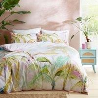 Appletree - Tropical Palm Leaves Duvet Cover - Super King Bedding Size (260 x 220cm) - 100% Cotton - Pink Piped Edge - 2 Pillowcases - Green Tropical Bedding with Leaf - Jungle Duvet Cover in Pink