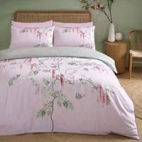 SOIREE - Luxury Pink Wisteria Duvet Cover - Super King Bedding Size (260 x 220cm) - Soft 100% Cotton Sateen - 200 Thread Count - 2x Pillowcases - Reversible (2 Designs) - Piped Edge - Pink Bedding