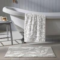 Dreams & Drapes - Grey Leaf Bath Towel (90 x 150cm) - 100% Cotton - Soft Touch & Fluffy - Botanical Vintage Towel in Grey - Grey Floral Towel - Grey Bath Towel/Bath Sheet - Bathroom Accessory