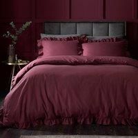 Appletree Hygge Cotton Duvet Cover Set, Single Size 140x200cm, Berry, 100% Cotton, 144 Thread Count, Plain with Frilled Border