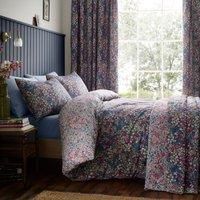 Dreams & Drapes Design Duvet Cover Set, 52% Recycled Polyester 48% Cotton, Super-King 260x220cm, Navy, Floral Pattern, Reversible, with 2 Pillowcases
