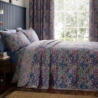 Dreams & Drapes Design Bessie Quilted Bedspread, Navy, 52% Recycled Polyester 48% Cotton, 200 x 230 cm, Floral Pattern, Reversible