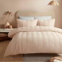 Serene Embossed Curve Duvet Cover Set, 100% Recycled Polyester, King Size 230x220cm, Natural, Textured Wave Pattern, Button Closure, 2 Pillowcases, Orange
