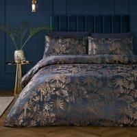 Soiree Midnight Palm Jacquard Duvet Cover Bedding Set Navy