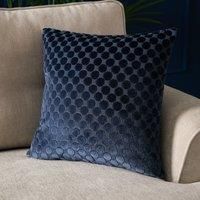 Soiree Velvet Filled Cushion, Jacquard Spots Pattern, Decorative Throw Pillow, 43 x 43 cm, Navy, 100% Polyester