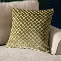 Soiree Velvet Filled Cushion, Jacquard Spots Pattern, Decorative Throw Pillow, 43 x 43 cm, Green, 100% Polyester
