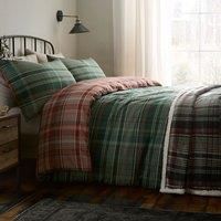 Dreams & Drapes Lodge Bennet Check Duvet Cover Set, 100% Brushed Cotton, Double 200x200cm, Green, Traditional Check Pattern