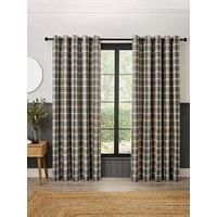 Curtina Everett Eyelet Curtains, Living Room, 168 x 229 cm, Grey, 100% Recycled Polyester, Light Filtering, Jacquard Woven Check Pattern