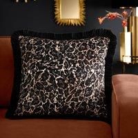 Laurence Llewelyn-Bowen Velvet Filled Cushion, Leopard Print, Decorative Throw Pillow, 1 Piece, 43 x 43 cm, Gold, Recycled Polyester, Square, Black Fringed Edge