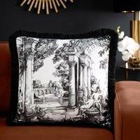 Laurence Llewelyn-Bowen Vista Velvet Filled Cushion, Classical Toile Pattern, Decorative Throw Pillow, 1 Count, 43 x 43 cm, Monochrome, 100% Recycled Polyester