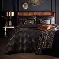 Laurence Llewelyn-Bowen Duvet Cover Set, 96% Polyester 4% Metallic Polyester, King Size 230x220cm, Black, Jacquard Chevron, Button Closure, 2 Pillowcases