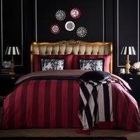 Laurence Llewelyn-Bowen Duvet Cover Set, 100% Cotton, Double 200x200cm, Red, Sateen, Striped Print, 200 Thread Count