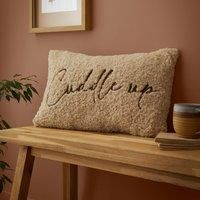 Fusion Snug Rectangular Cushion, Boucle Tufted with /'Cuddle Up/' Embroidery, Living Room Decor, 1 Piece, 30 x 50 cm, Natural, 100% Recycled Polyester