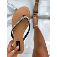 Love Lemonade Women's Crystal Sparkle Flip Flops in Black | Size: 3