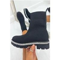 Sparkly Stretch Chunky Sock Boots Black