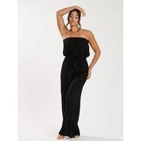 South Beach Crinkle Viscose Strapless Jumpsuit