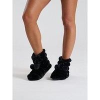 Loungeable Textured Faux Fur Bootie With Poms - Black