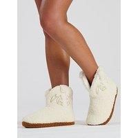 Loungeable Borg Cowboy Bootie Slippers - Cream