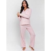 Loungeable Marl Brushed Knit Rib Long Sleeve And Trouser Pyjama Set