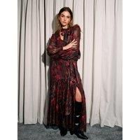 Metallic Printed Aline Maxi Skirt With Ruffle Detail