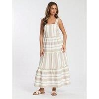 South Beach Square Neck Jacquard Maxi Dress - Beige