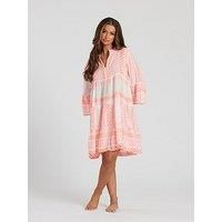 South Beach Jacquard 3/4 Sleeve Tiered Mini Dress - Orange