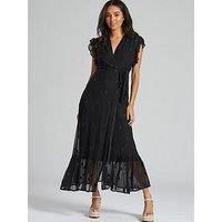 South Beach Sequin Detail Wrap Midi Dress - Black