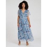 Printed Metallic Chiffon Button Detail Maxi Dress