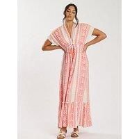 South Beach Jacquard V Neck Maxi Dress - Pink