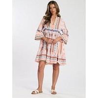 South Beach Jacquard 3/4 Sleeve Tiered Mini Dress - Multi
