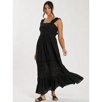 South Beach Palm Broderie Tie Back Maxi Dress - Black