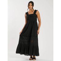 South Beach Palm Broderie Tie Back Maxi Dress - Black