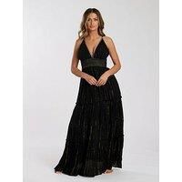 South Beach Metallic Cami Stripe Maxi Dress - Black