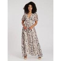 South Beach Printed Metallic Chiffon Button Detail Midi Dress