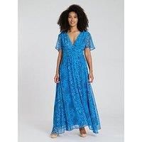 South Beach Printed Metallic Chiffon Button Detail Midi Dress