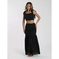 South Beach Broderie Tie Shoulder Top - Black
