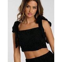 South Beach Broderie Tie Shoulder Top - Black