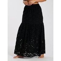 South Beach Broderie Maxi Skirt - Black
