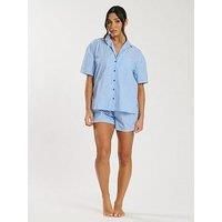 Loungeable Stripe Short Sleeved Short Pyjama Set - Blue