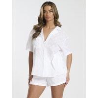 Loungeable Embroidered Short Sleeve Short Pyjama Set - White