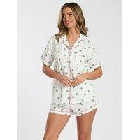 Loungeable Cactus Printed Dobby Short Sleeve Shirt And Short