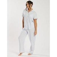 Loungeable Heart Stripe Short Sleeve Shirt And Trouser Set