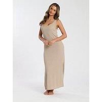 Loungeable Scoop Neck Soft Knitted Dress - Beige