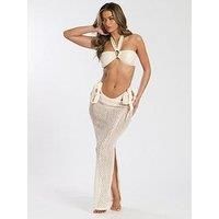 South Beach Sequin Crochet Tie Maxi Skirt - Cream