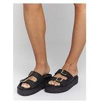 South Beach Double Buckle Platform Wedges - Black