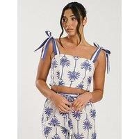 South Beach Printed Tie Shoulder Top - White