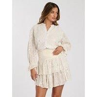South Beach Mirror Detail Frill Mini Skirt - Cream
