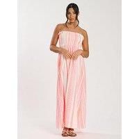 South Beach Bandeau Jacquard Maxi Dress With Shirred Bodice - Pink
