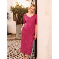 Celtic & Co Women's Linen / Cotton V Neck Midi Dress in Raspberry | Size: 10